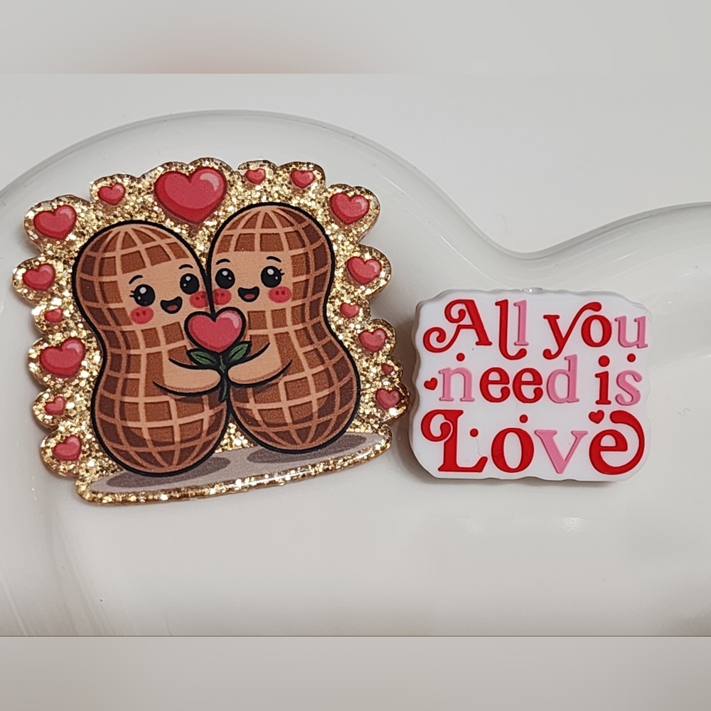 Acrylic Flatback Beads Valentine Love Peanuts Badge Keychain‎ Magnet Bag Clip